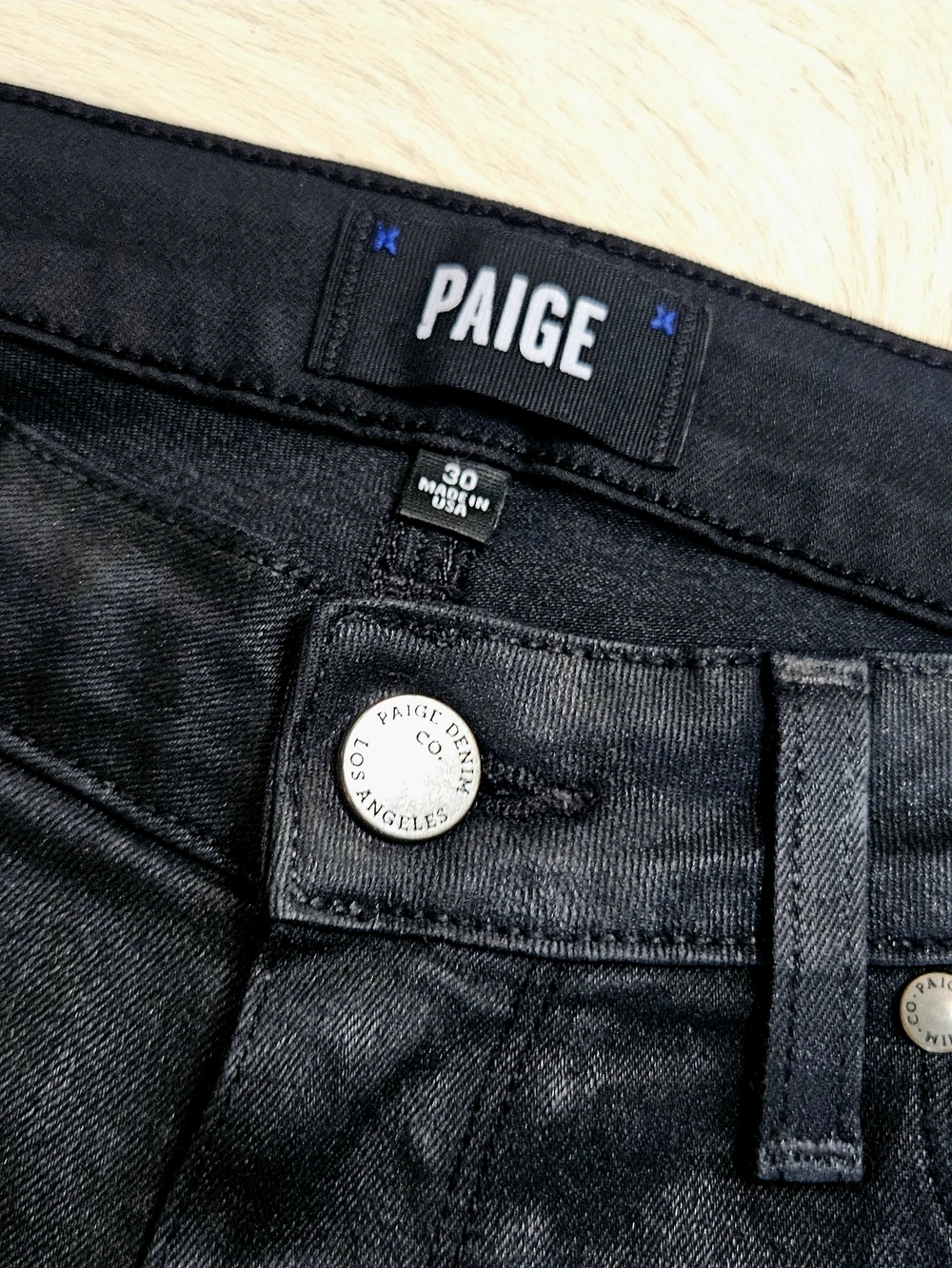 PAIGE Black Waxed Skinny Jeans Sz 30 VERDUGO ULTRA SKINNY cut